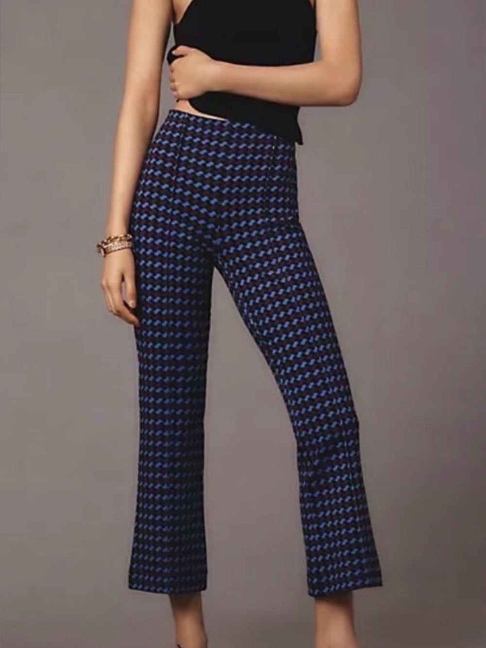 Anthropologie Maeve Margot Blue & Black Patterned High-Rise Flare Pants